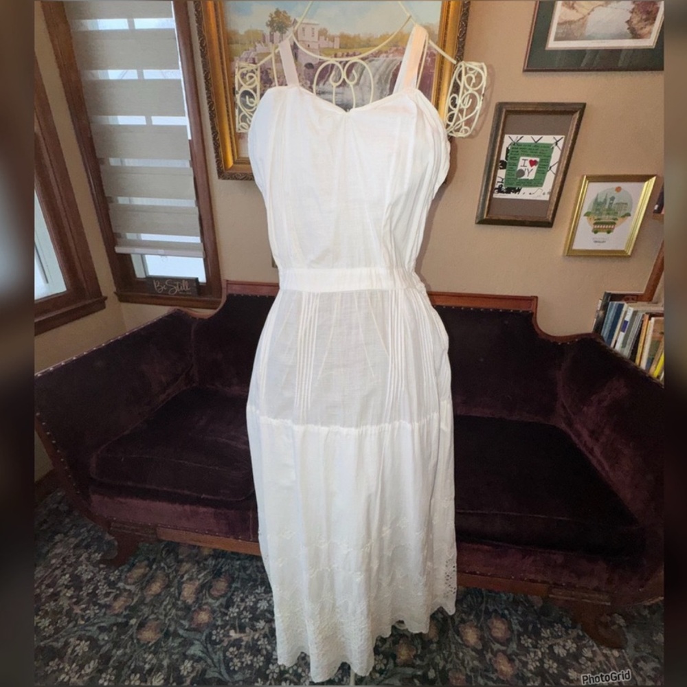 Antique Edwardian White Cotton Eyelet Slip dress
